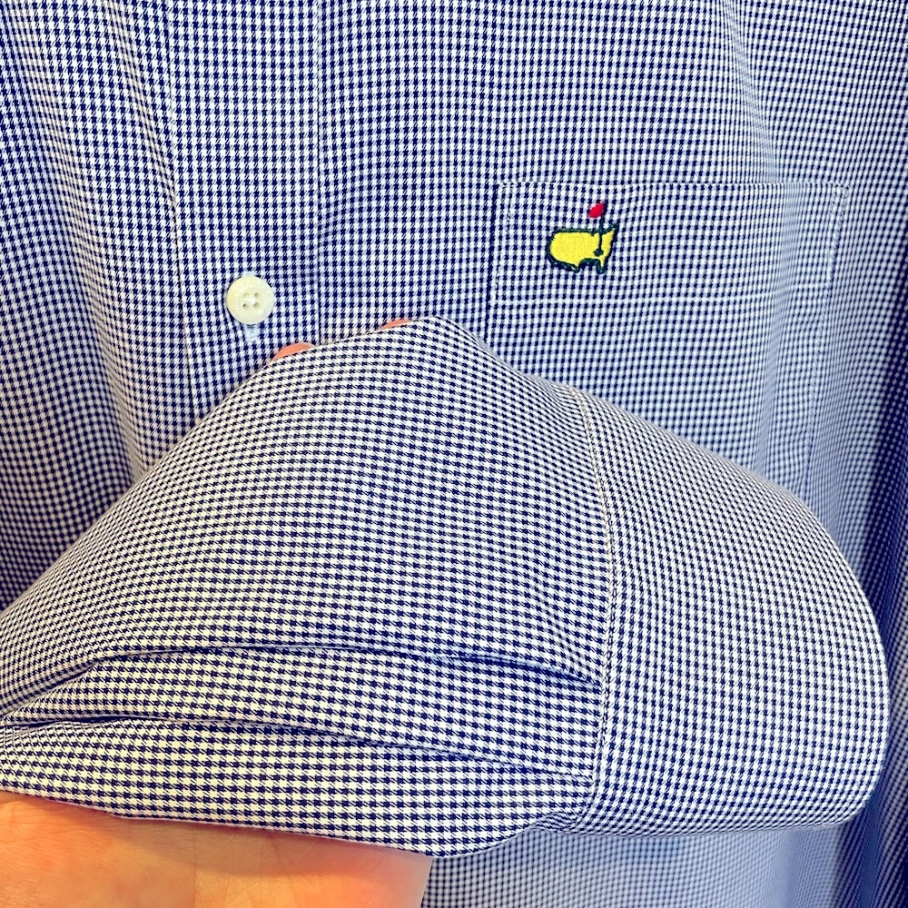 Masters button down navypattern. Pristine condition. Like new butDrycleantag